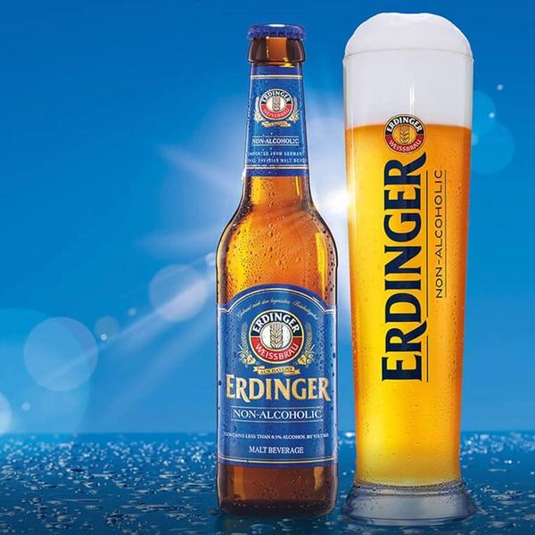 Erdinger Alkoholfrei Non-Alcoholic Wheat Beer 0.0% with serving glass