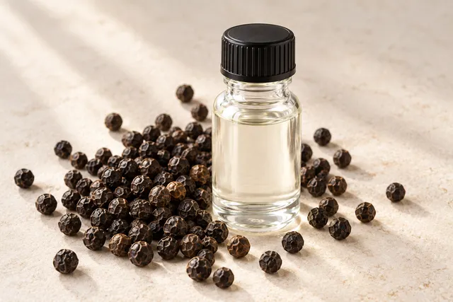Black Pepper Oil Label Close-up