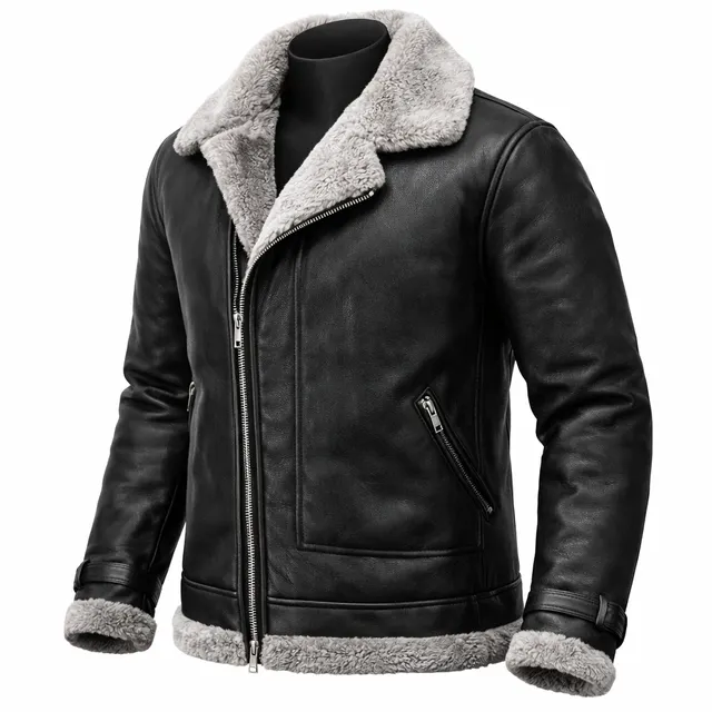 Shearling Leather Jacket - Long-Neck Design