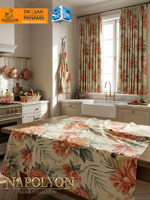 Waterproof Cotton Duck Tablecloth in natural tone