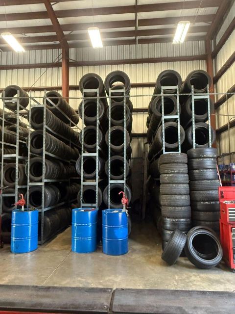 Wide angle view of tire warehouse inventory