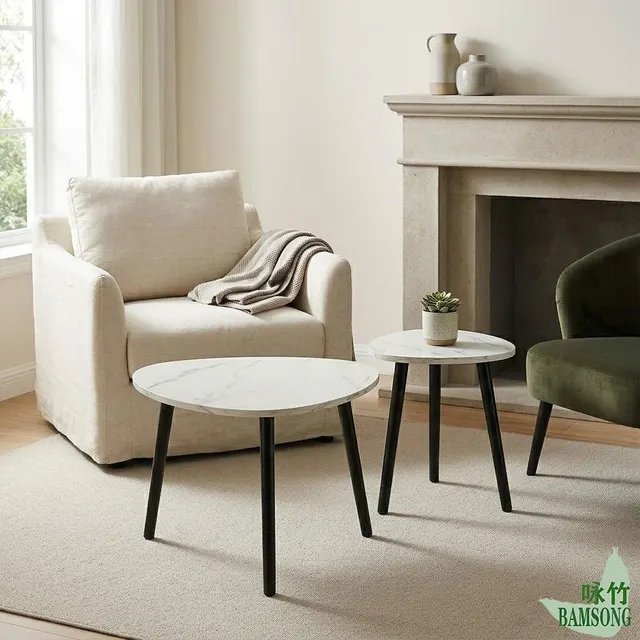 Top view of the nesting end coffee tables with matte white surfaces