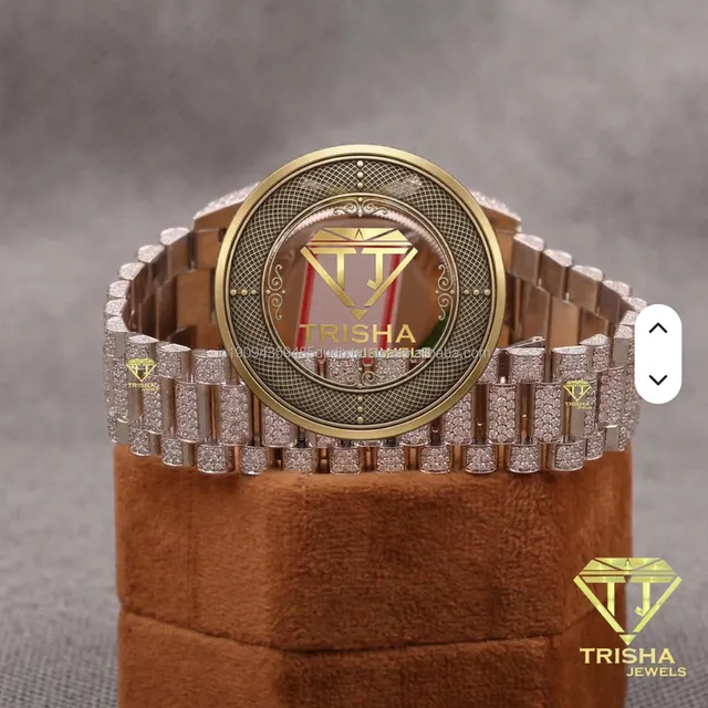 Premium Mechanical Moissanite Wristwatch Rose Gold Tone Side View