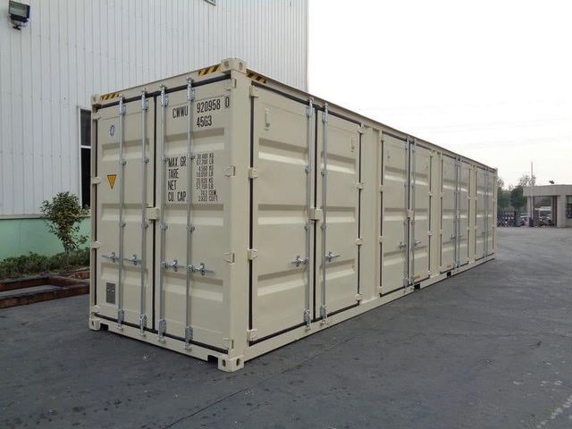 Stacked used shipping containers