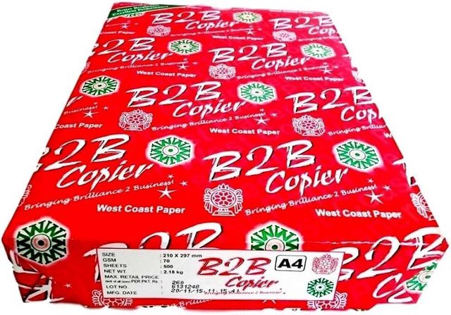 Multiple reams of B2B copier paper stacked