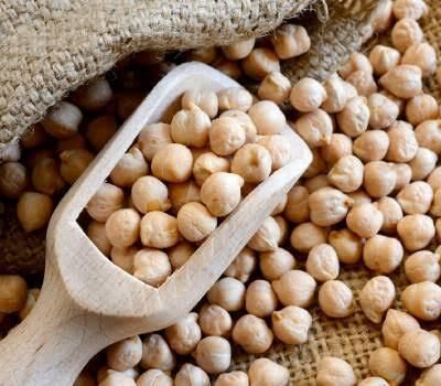 Close-up view of premium whole chickpeas