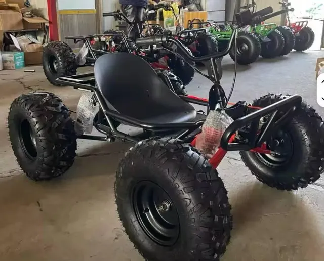 Adult rider driving all-terrain electric go-kart