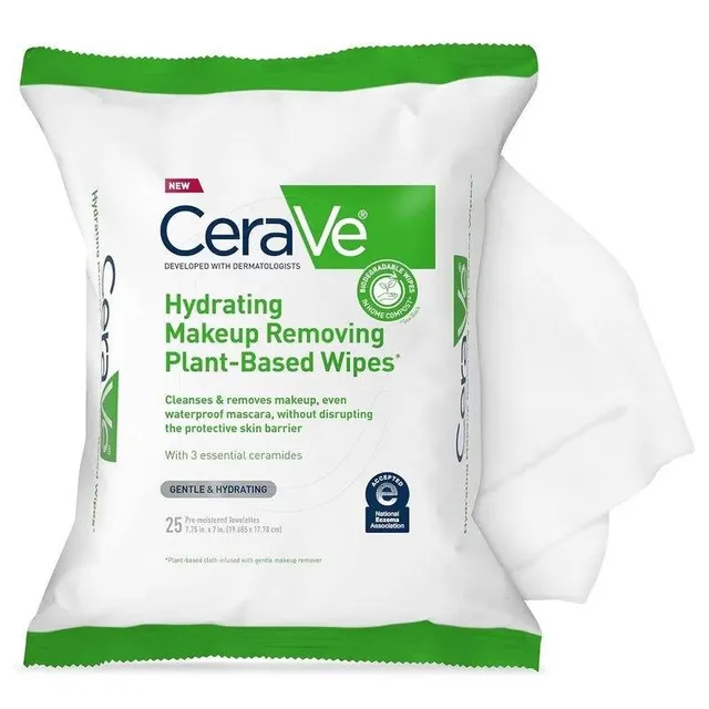 Close-up view of CeraVe Makeup Remover Cleansing Wipes packaging