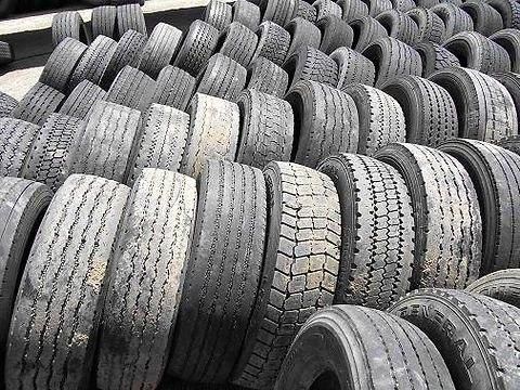 Close-up view of truck tires showing tread depth