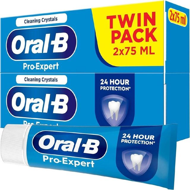 Oral B Pro Expert branded toothpaste tube with mint ingredients