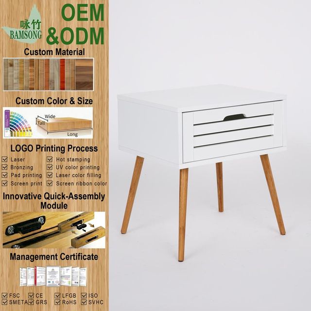 Nightstand Matte White Cabinet - Front view