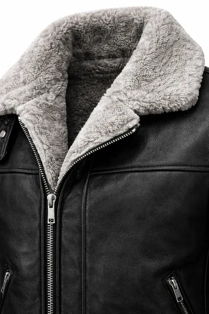 Shearling Leather Jacket - Faux Fur Detail