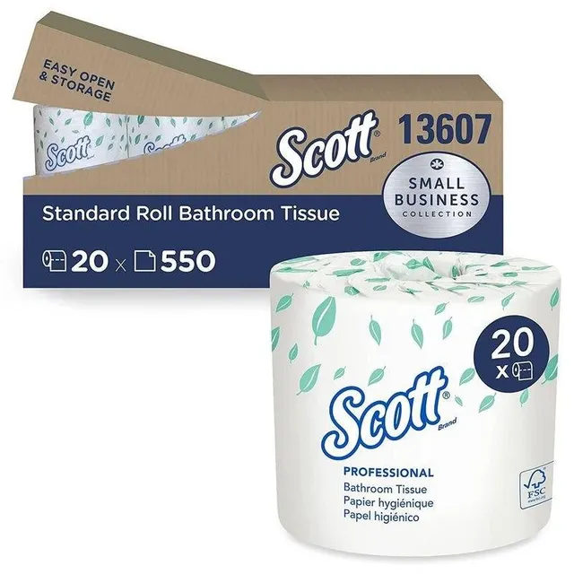 Scott Essential Toilet Paper rolls stacked
