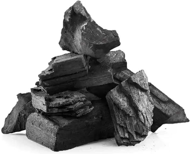 Hardwood lump charcoal in natural setting