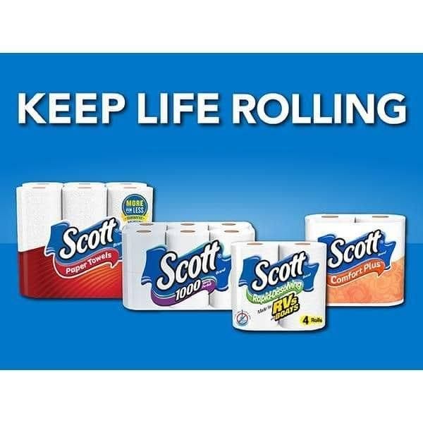 Close-up of Scott White Toilet Tissue rolls