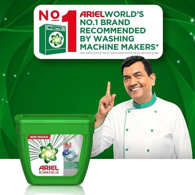Ariel Matic 4-in-1 PODs pack bottom and dosage instructions