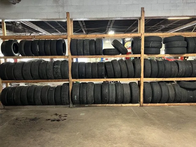 Close-up of wholesale used tires for pickup trucks and SUVs