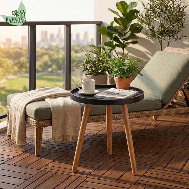 Black Round Raised Tray Tabletop Mini Bedside Table - Image 4