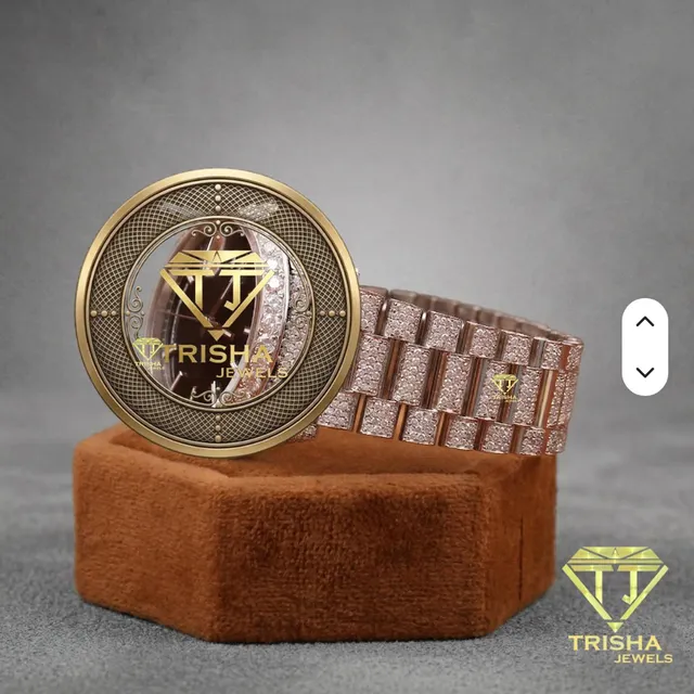 Premium Mechanical Moissanite Wristwatch Rose Gold Tone Front View