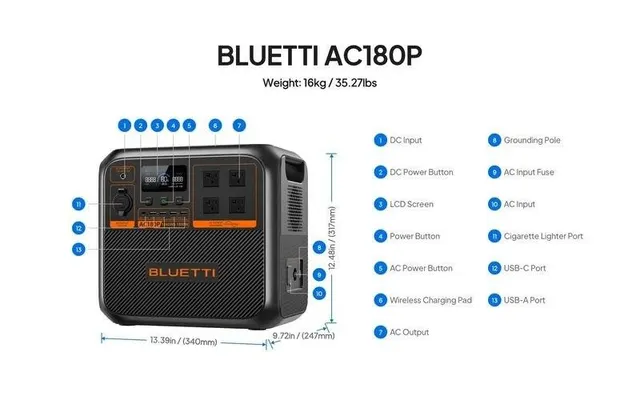 BLUETTI AC180P portable power station with accessories
