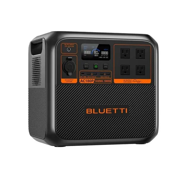 Close-up of control panel and LCD screen of BLUETTI AC180P