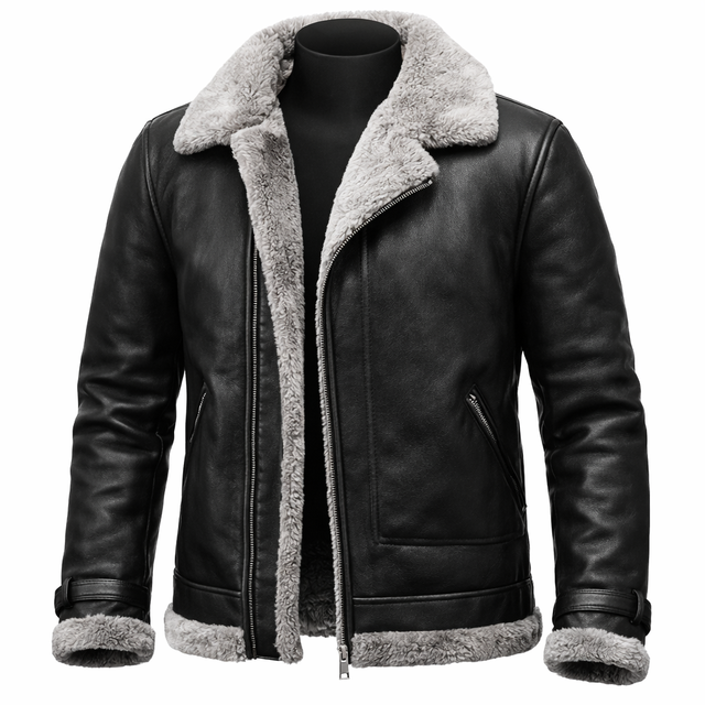 Shearling Leather Jacket - Classic Style
