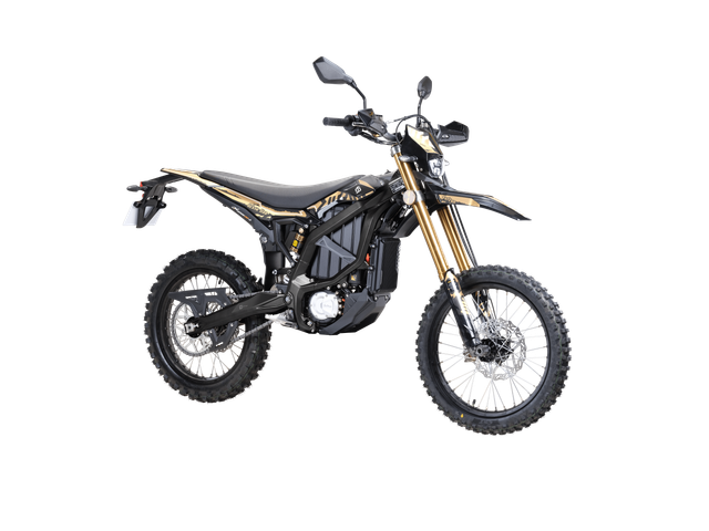 Surron Electric Dirt Bike rear suspension and tire close-up