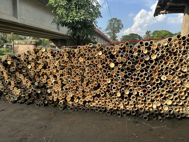 Bamboo splits neatly stacked