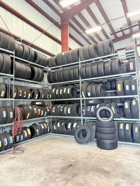 Racked warehouse with assorted auto tires