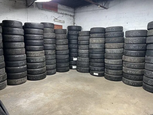 Used tires for pickup trucks and SUVs arranged in wholesale quantities
