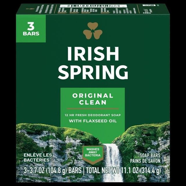 Irish Spring Original Clean Deodorant Bar Soap 3 Pack - Front View