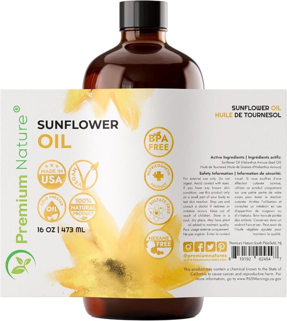 Pure unrefined sunflower oil, natural cold-pressed from sunflower seeds