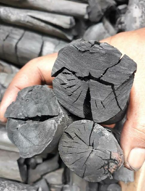 Chunks of hardwood charcoal