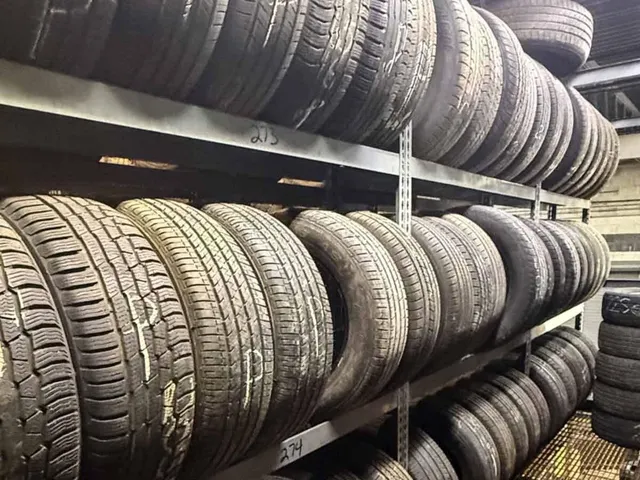 Used tires with visible tread patterns