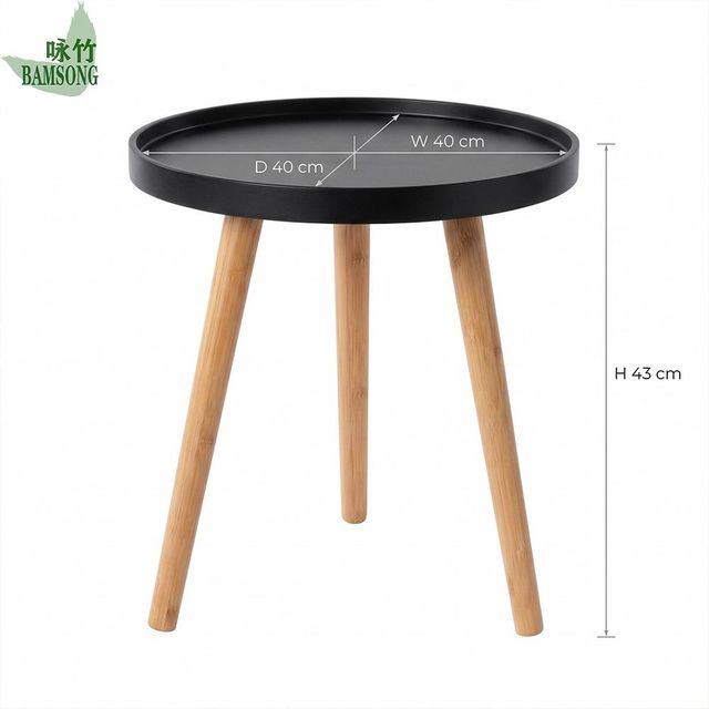 Black Round Raised Tray Tabletop Mini Bedside Table - Image 2