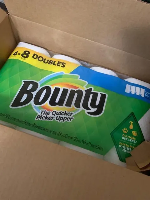 Packaged Bounty Tissue Paper Towels arranged neatly